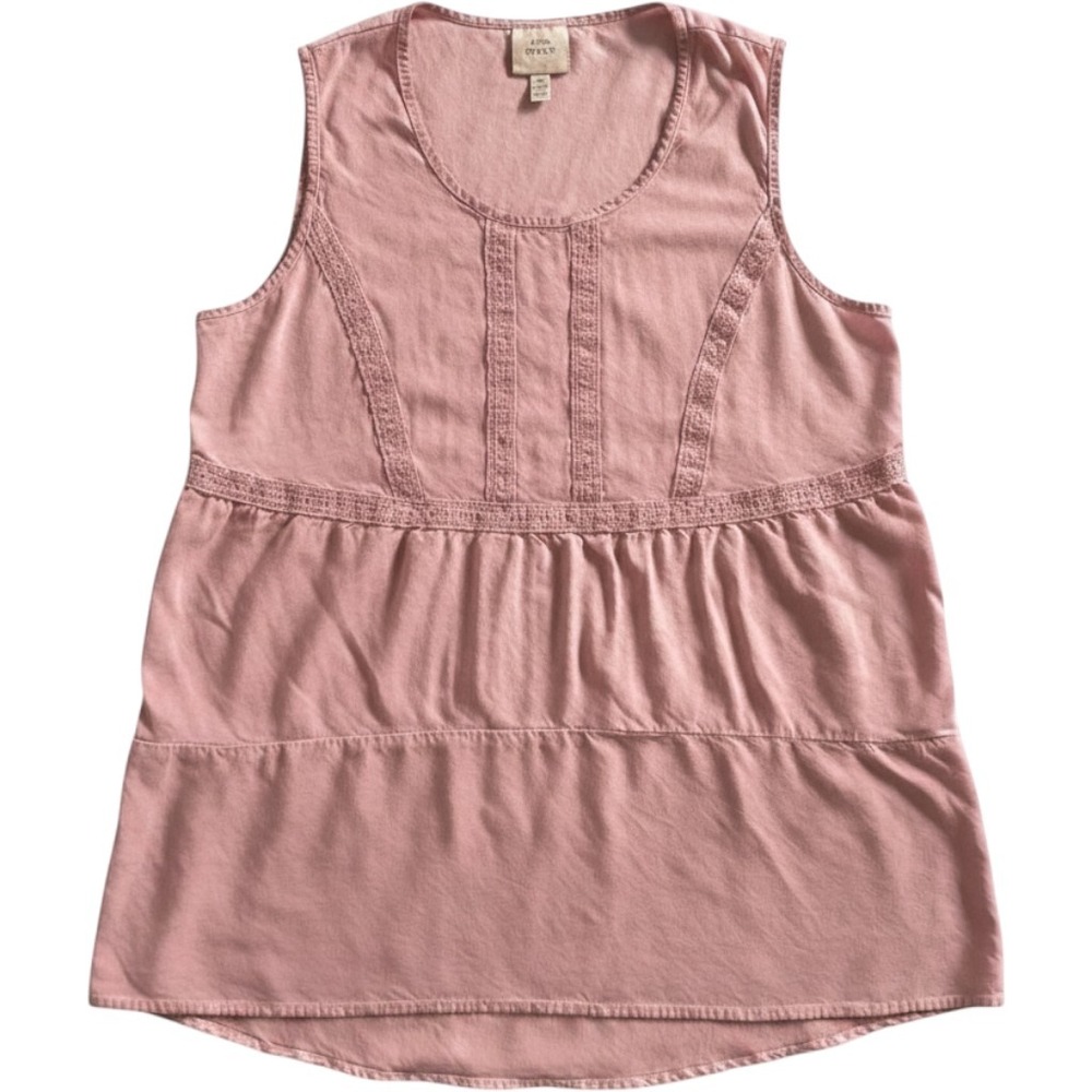 Knox Rose Womens Pink Tiered Peasant Boho Fairy Top Lace Trim Large